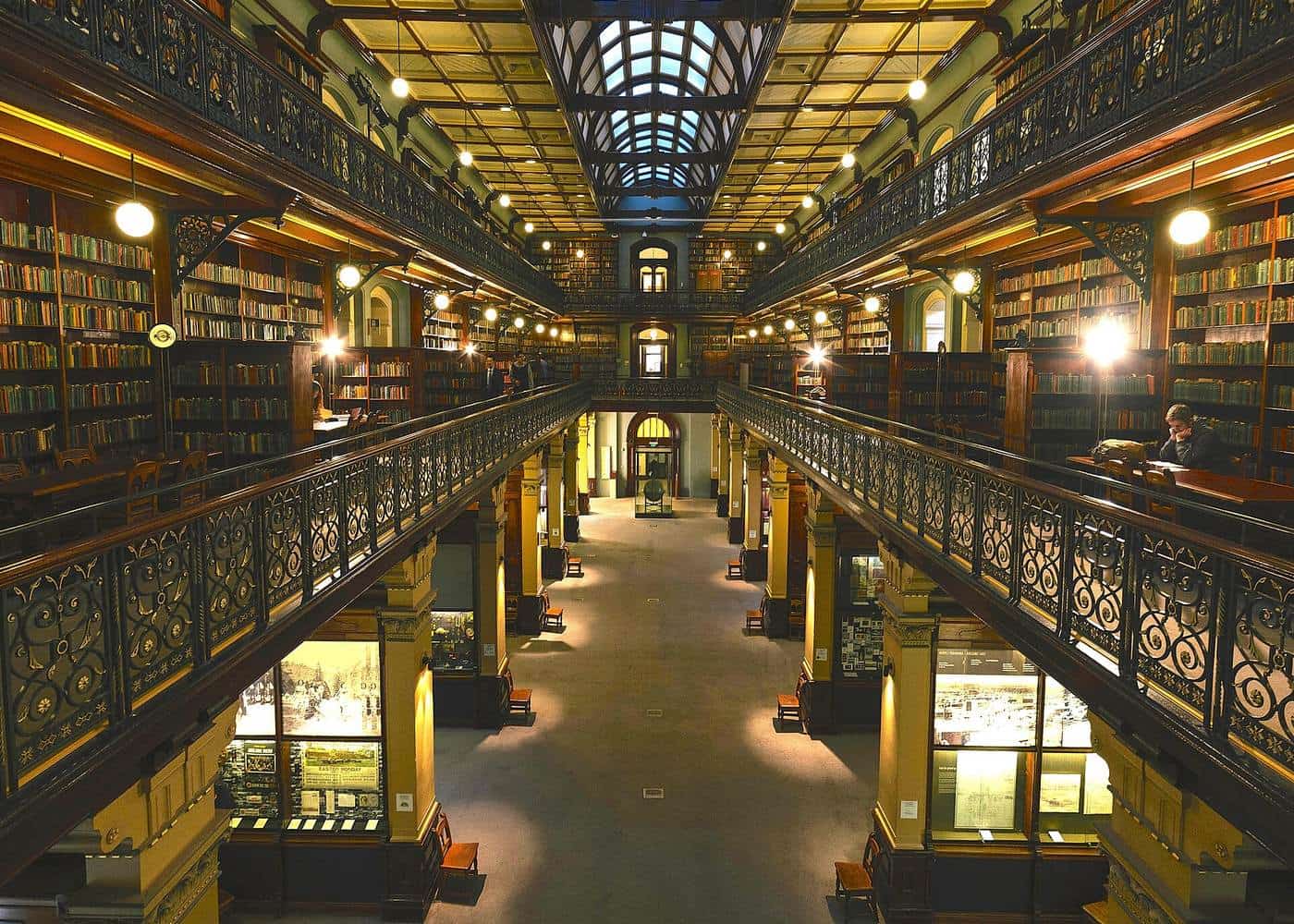 The Mortlock Wing of the State Library of South Australia with balconies of books