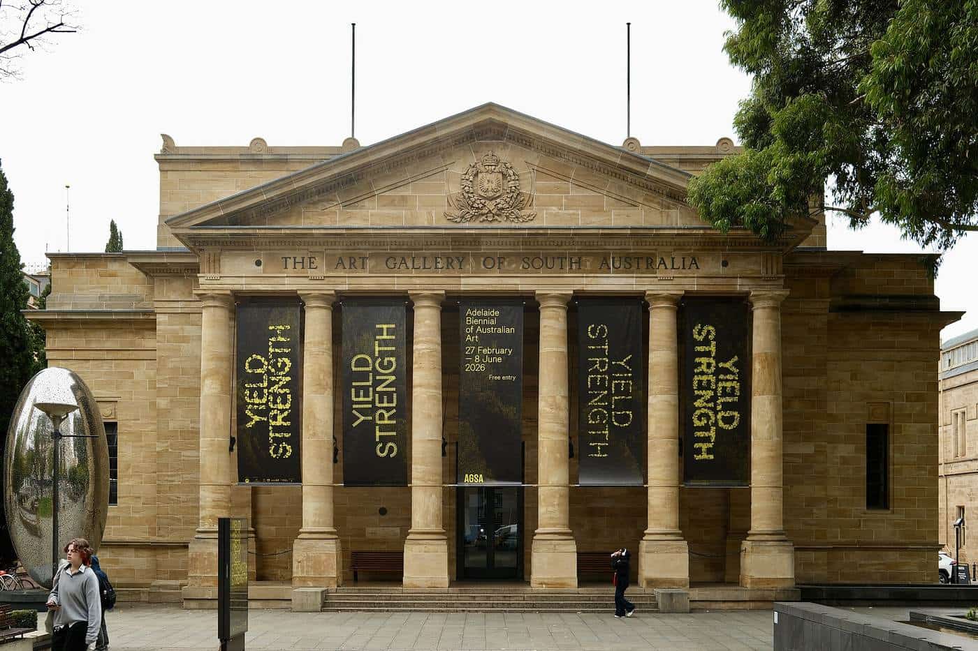 Main entrance of the Art Gallery of South Australia with stone columns